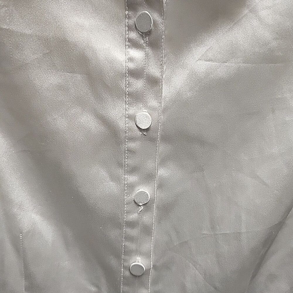 Y2K Xoxo Collection Satin Button Up Women Blouse Short Balloon Sleeve Sz M - Picture 4 of 11